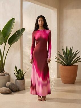Eywasouls Malibu Sam Pink Colorflow Ombre Cutout Back Jersey Maxi Dress M New